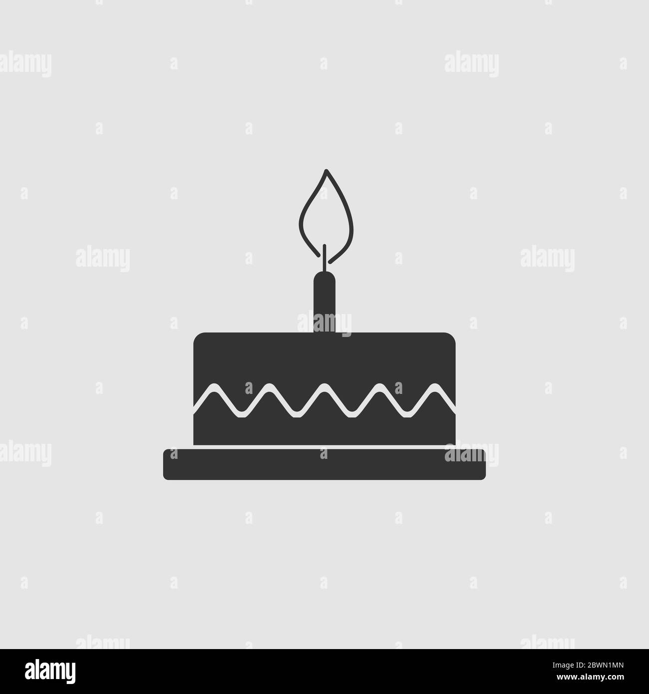 Geburtstagskuchen-Symbol flach. Schwarzes Piktogramm auf grauem Hintergrund. Symbol für Vektorgrafik Stock Vektor