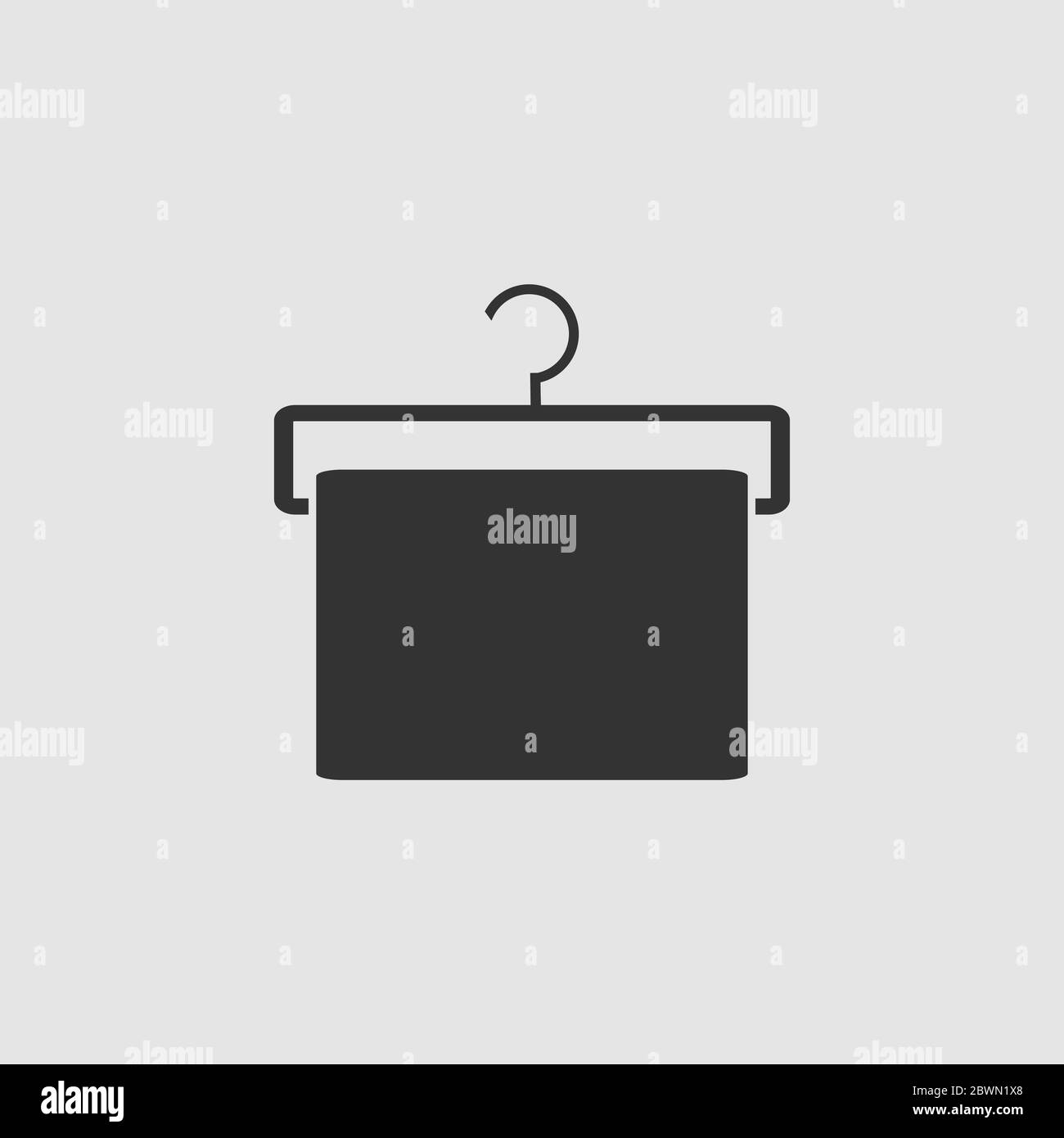 Kleiderbügel mit Handtuch Symbol flach. Schwarzes Piktogramm auf grauem Hintergrund. Symbol für Vektorgrafik Stock Vektor