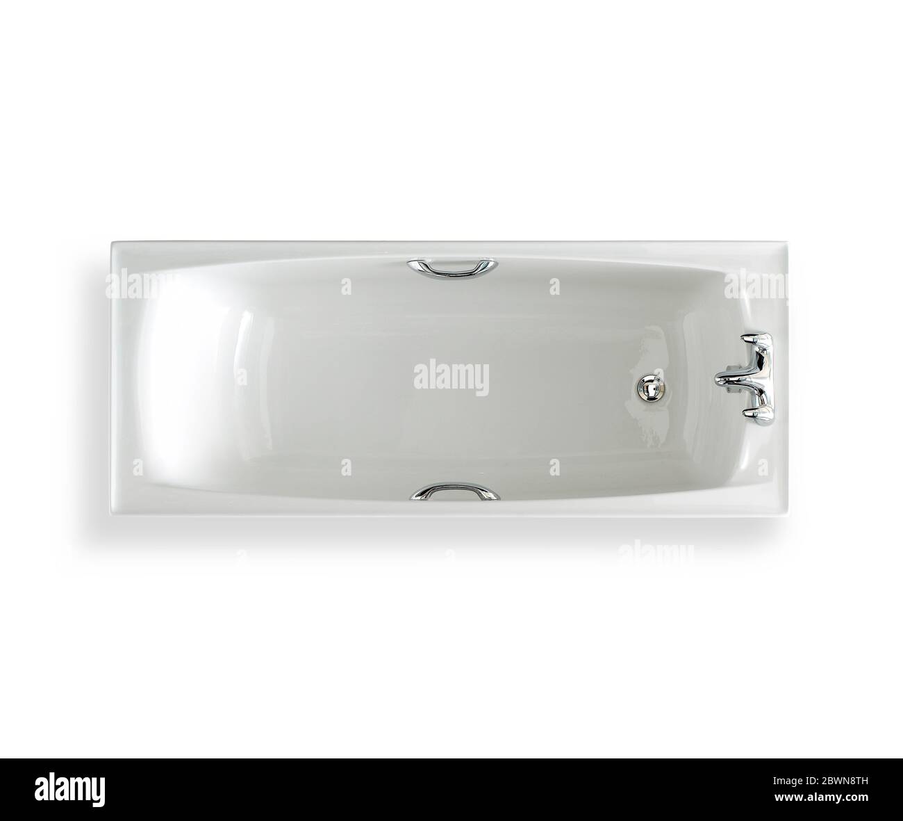 Direkt über der Aufnahme der Badewanne auf weißem Hintergrund Stockfoto