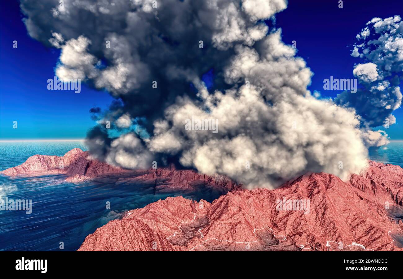 Vulkanausbruch auf Island 3D-Rendering Stockfoto