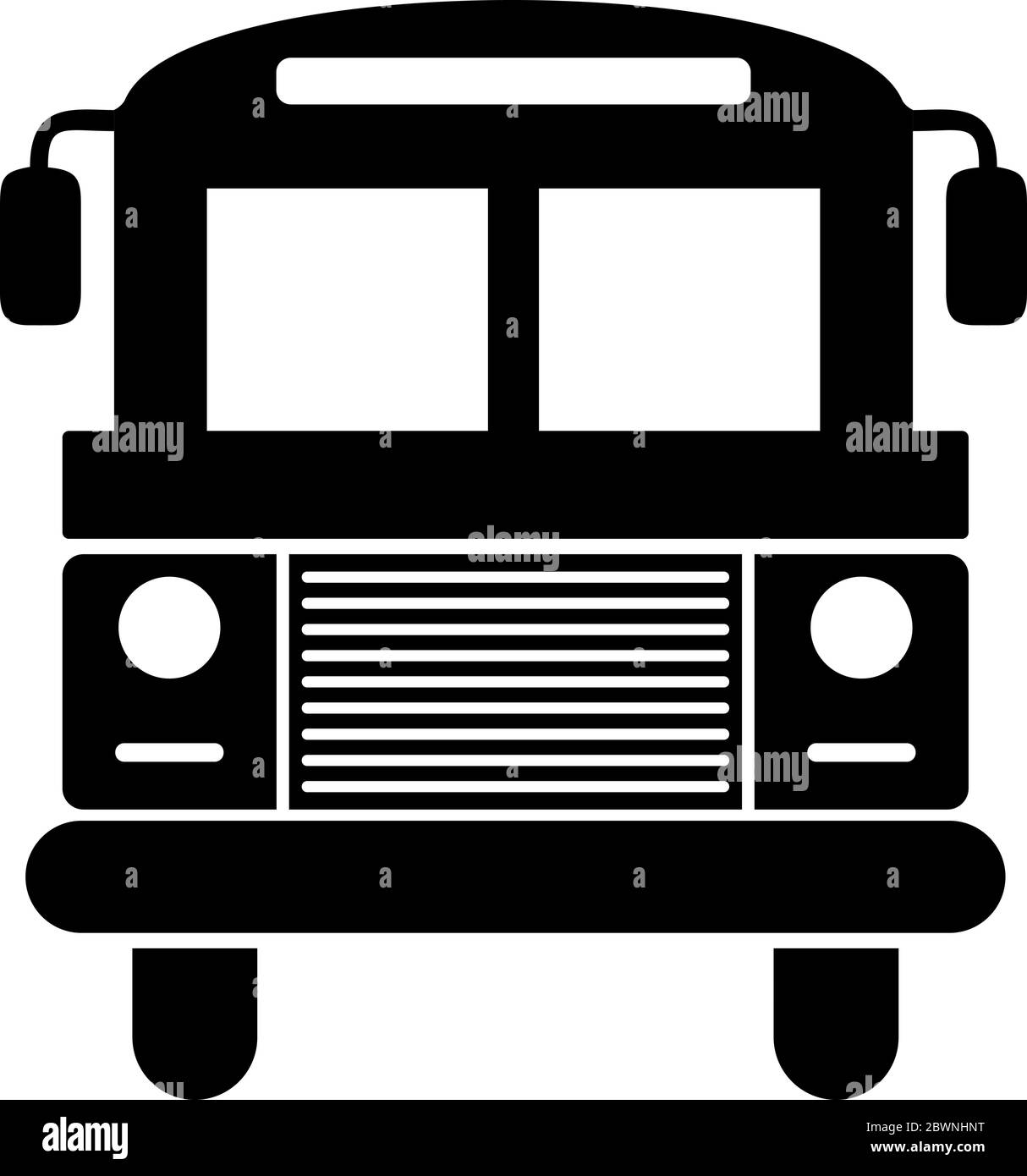 Symbol für Schulbus. Einfache flache Vektor Illustration Zeichen. Schwarzes Symbol auf weißem Hintergrund Stock Vektor