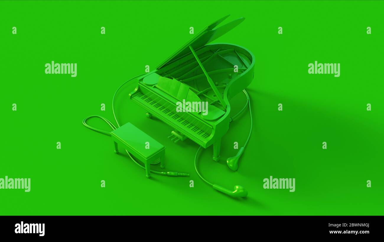 Green Grand Piano Earbuds 3D Illustration 3D Rendering Stockfoto