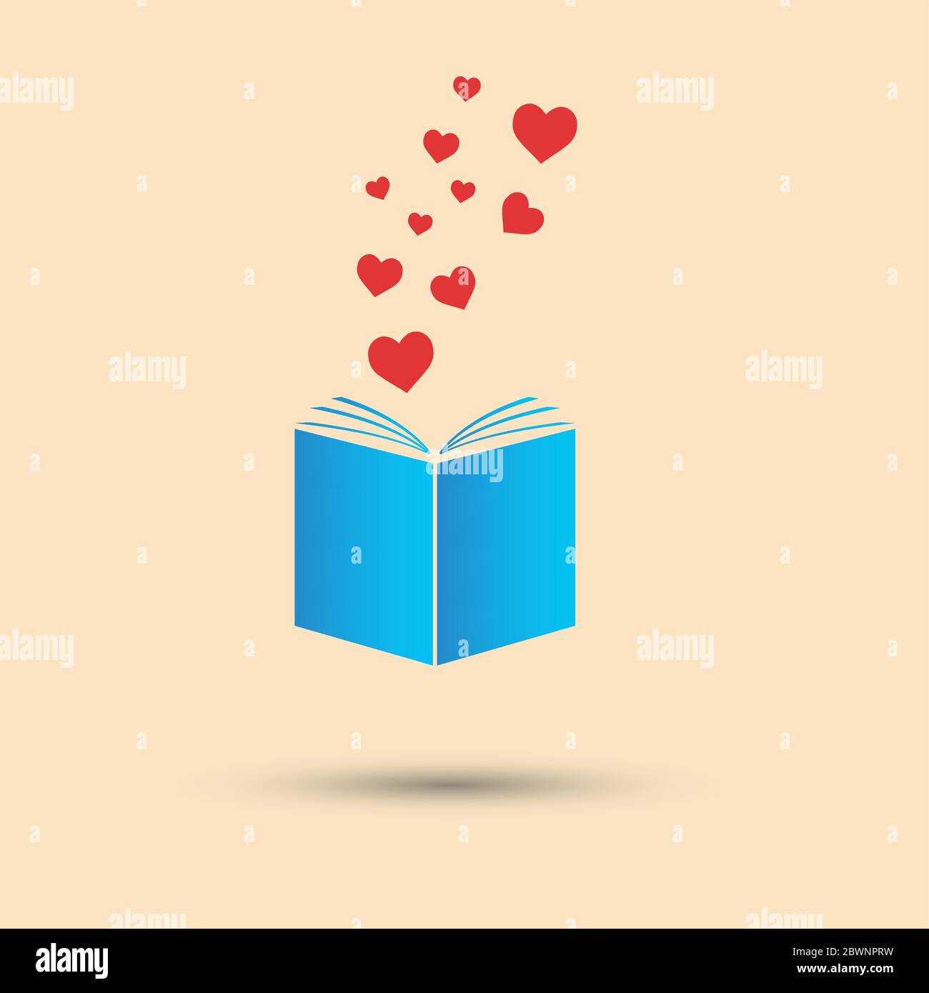 Vektor blaues Buch mit roten Herzen weißen Hintergrund Stock Vektor