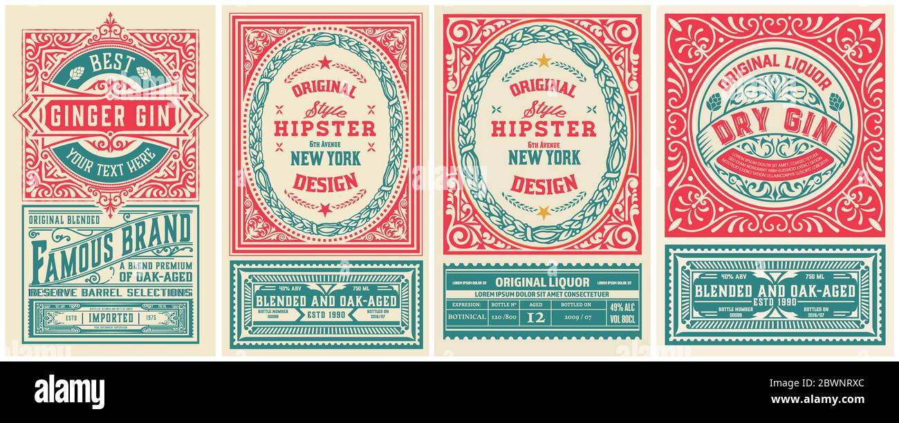 Set mit 4 Vintage-Etiketten. Vektor mit Ebenen Stock Vektor