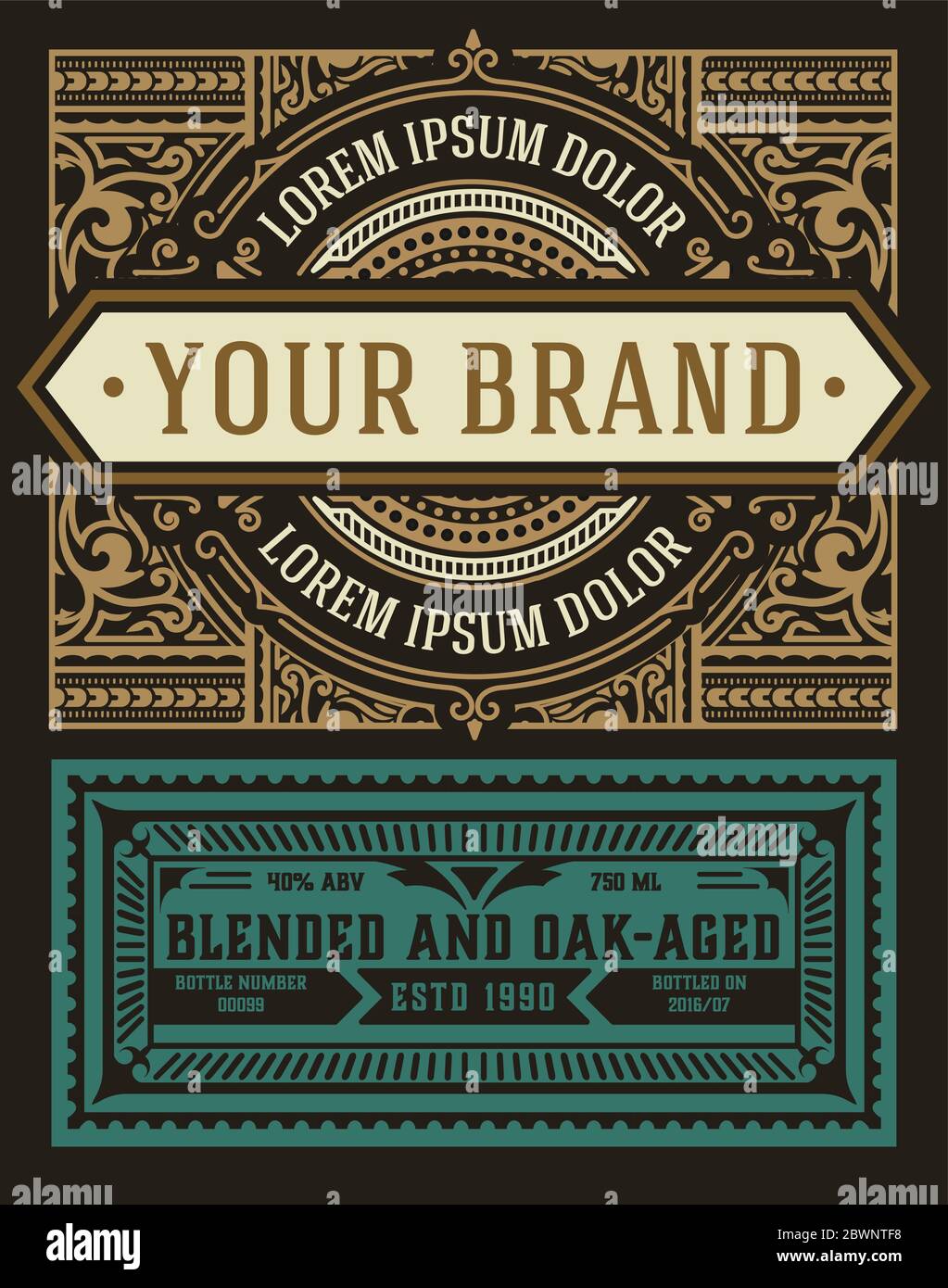 Altes Label Design für Whiskey und Wein Label, Restaurant Banner, Bier Label. Stock Vektor