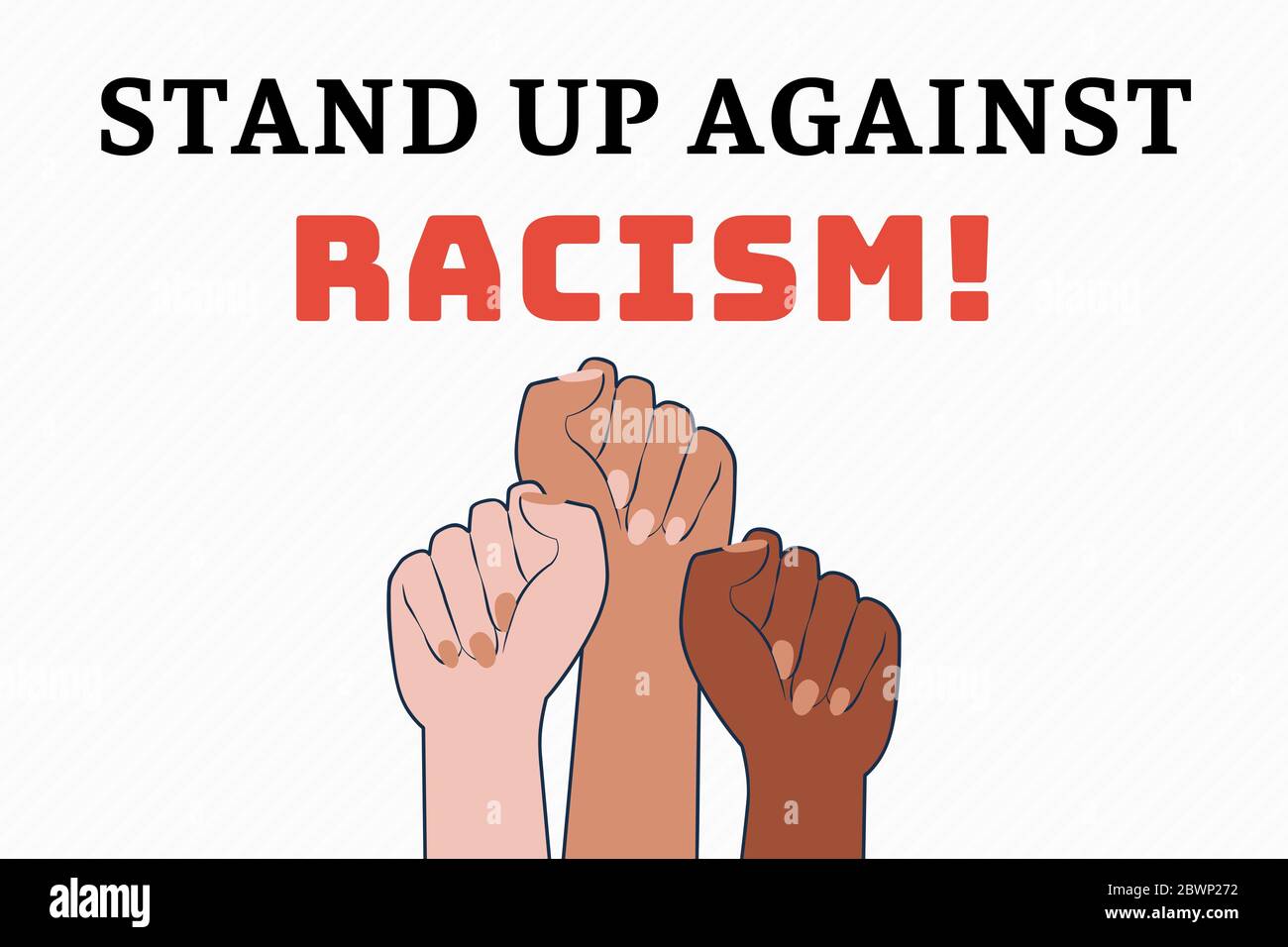 Stand Up Against Racism Illustrasion zeigt 3 verschiedene farbige Fäuste aus Protest. In vielen Städten der Vereinigten Staaten von Amerika ist ein riesiger Protest im Gange Stockfoto