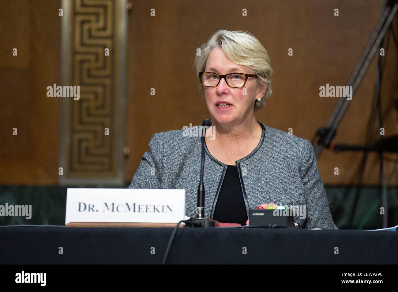 Judith McMeekin, Associate Commissioner for Regulatory Affairs bei der Food and Drug Administration (FDA), spricht während der Anhörung des Finanzausschusses des US-Senats zum Inspektionsprozess der ausländischen Arzneimittelherstellung auf dem Capitol Hill in Washington, DC, USA, am Dienstag, den 2. Juni 2020. Quelle: Stefani Reynolds/CNP/MediaPunch Stockfoto