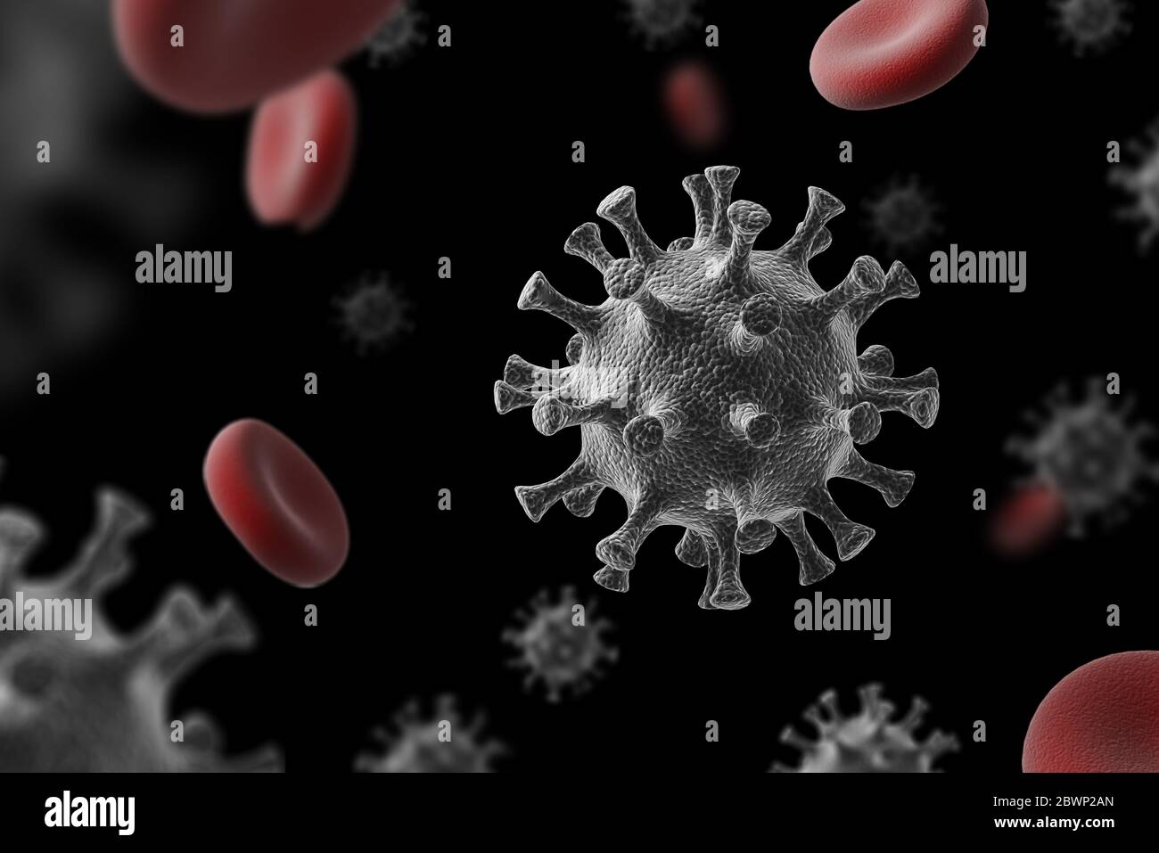 Coronavirus 2019-NCoV Mikroskopvirus Nahaufnahme. 3d-Rendering. Stockfoto