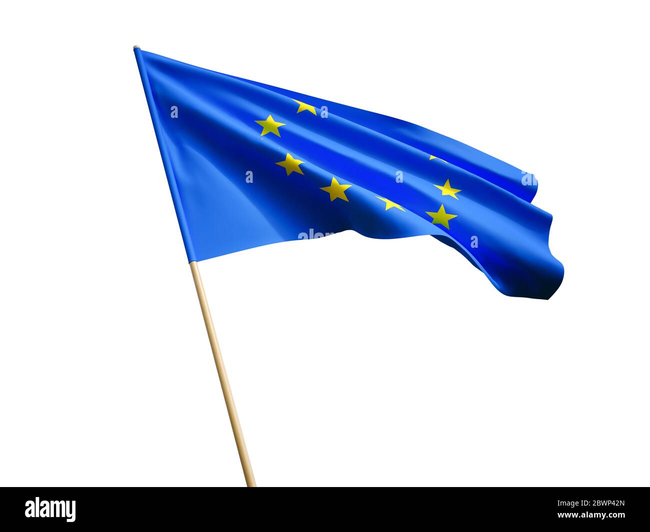 Winkende EU-Flagge auf weißem Hintergrund 3D-Illustration Stockfoto