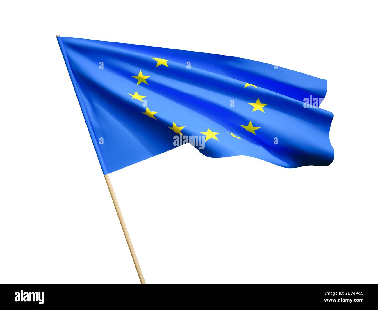 Winkende EU-Flagge auf weißem Hintergrund 3D-Illustration Stockfoto