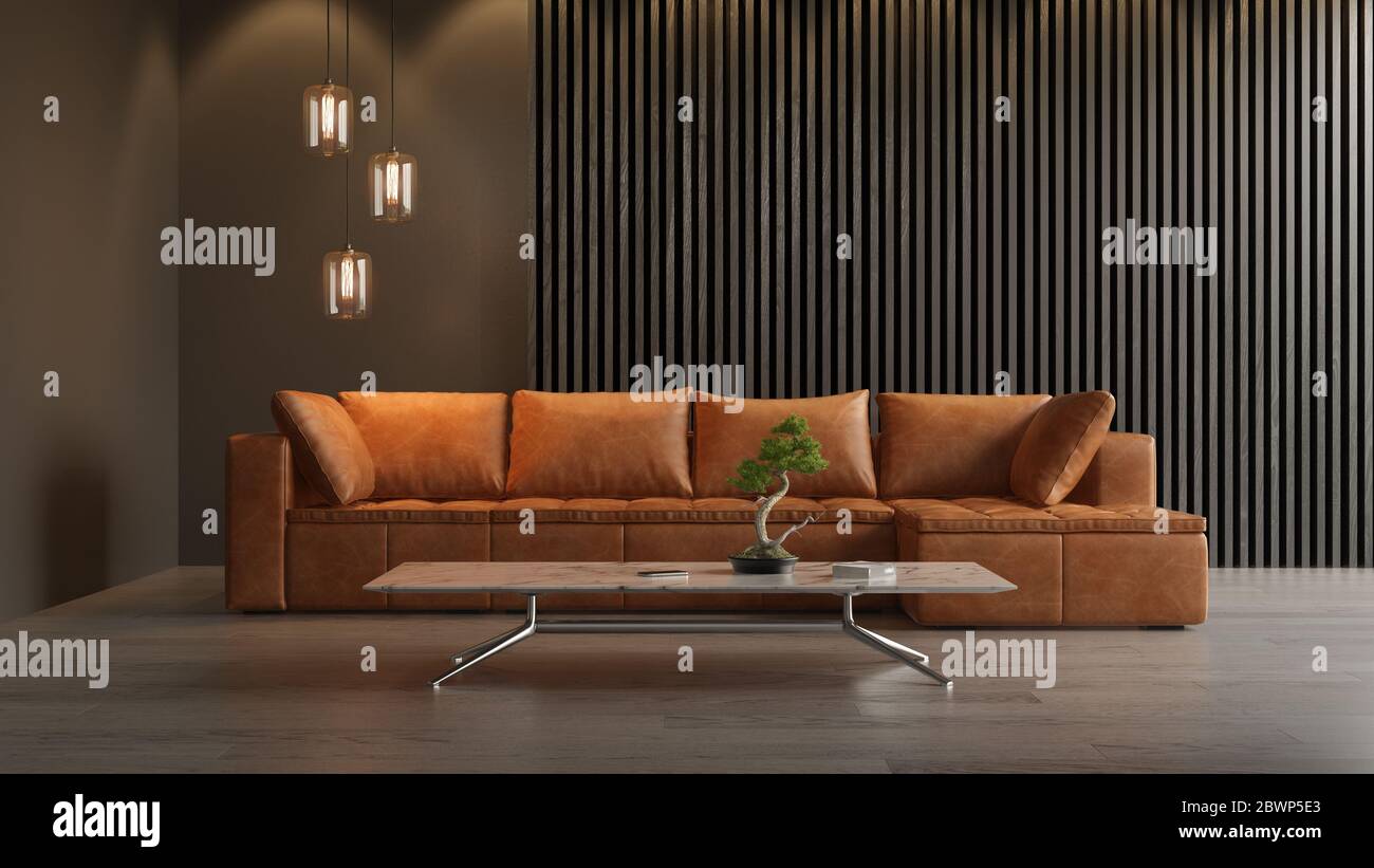 Interieur des modernen Wohnzimmers mit Sofa 3D Rendering Stockfoto