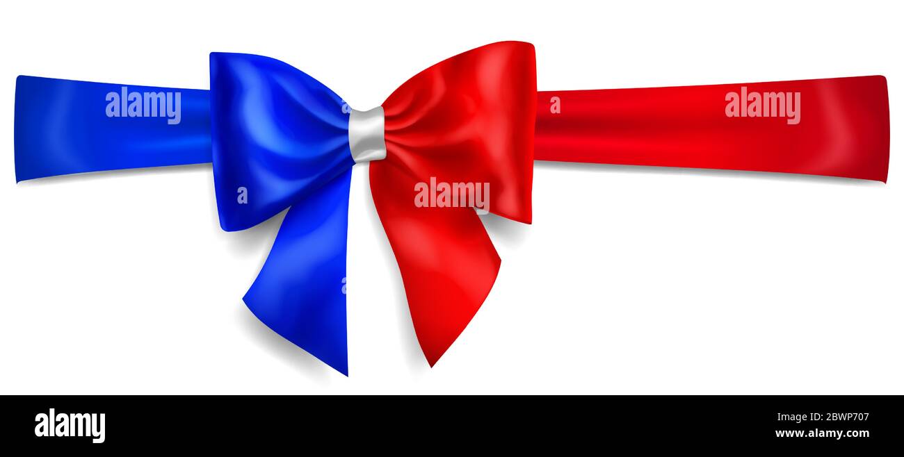 Große Schleife aus Band in Frankreich Flagge Farben mit Schatten auf weißem Hintergrund Stock Vektor