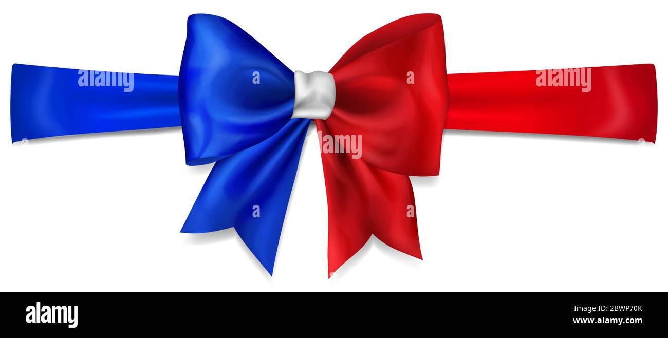 Große Schleife aus Band in Frankreich Flagge Farben mit Schatten auf weißem Hintergrund Stock Vektor