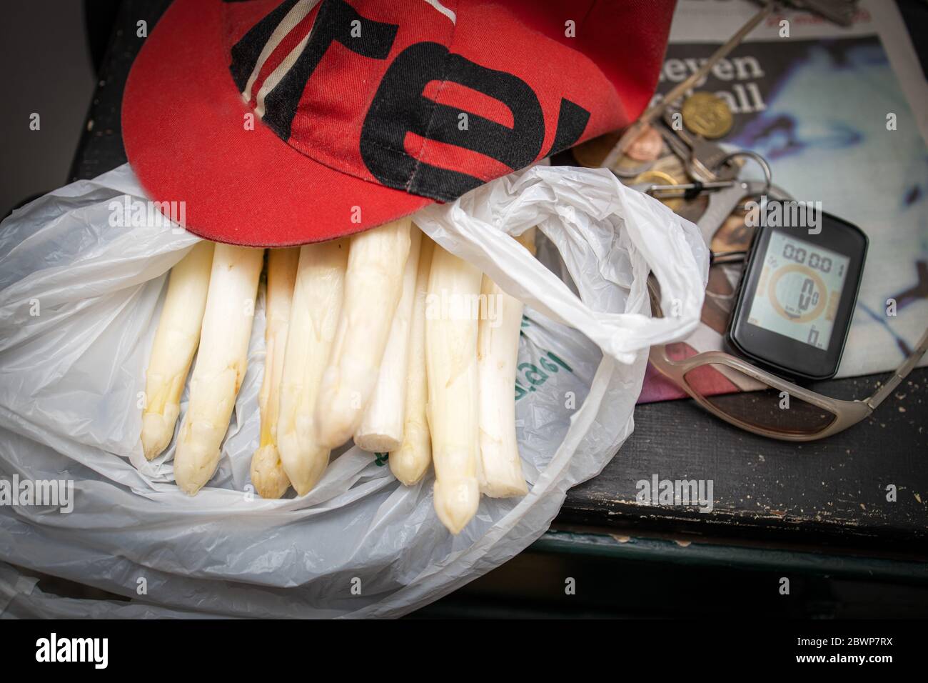 Spargel und Rennrad Zubehör Stockfoto