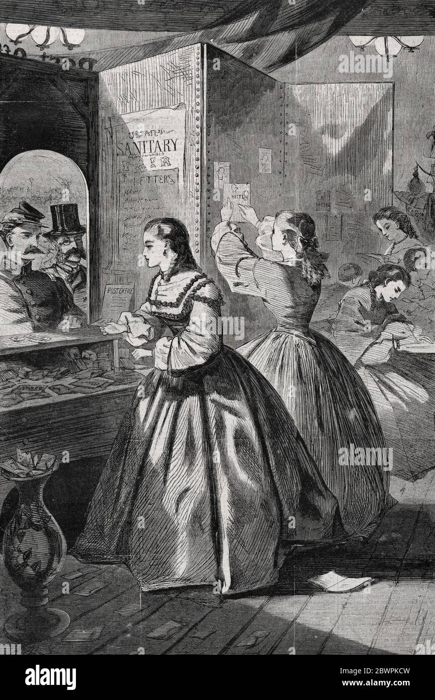 'Was für mich, wenn du bitte?' - Postamt der Brooklyn Fair zur Unterstützung der Sanitär-Kommission von Winslow Homer, 1864 Stockfoto