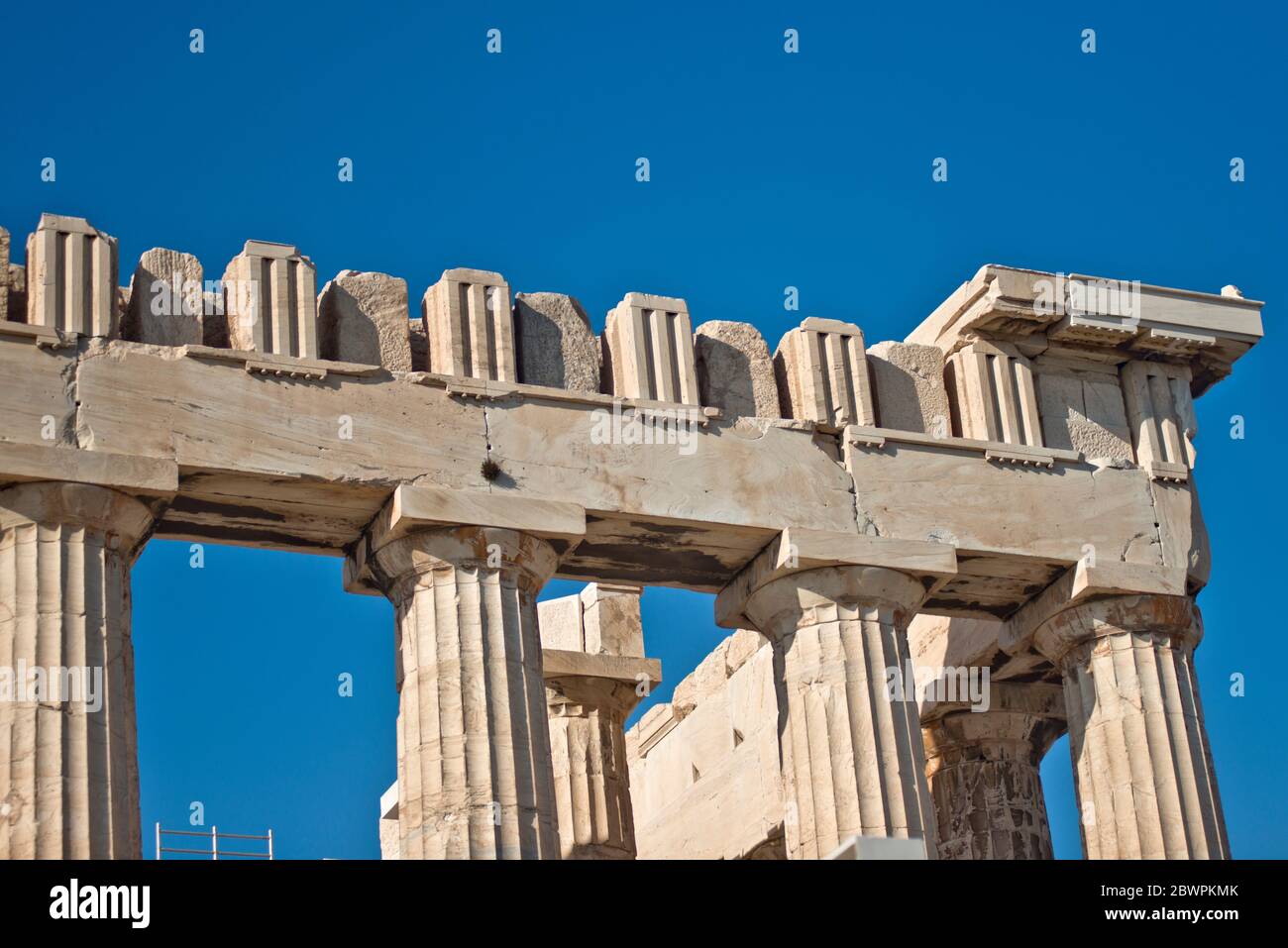 Der Parthenon, Detail der Säulen und Kapitelle. Akropolis von Athen, Griechenland Stockfoto