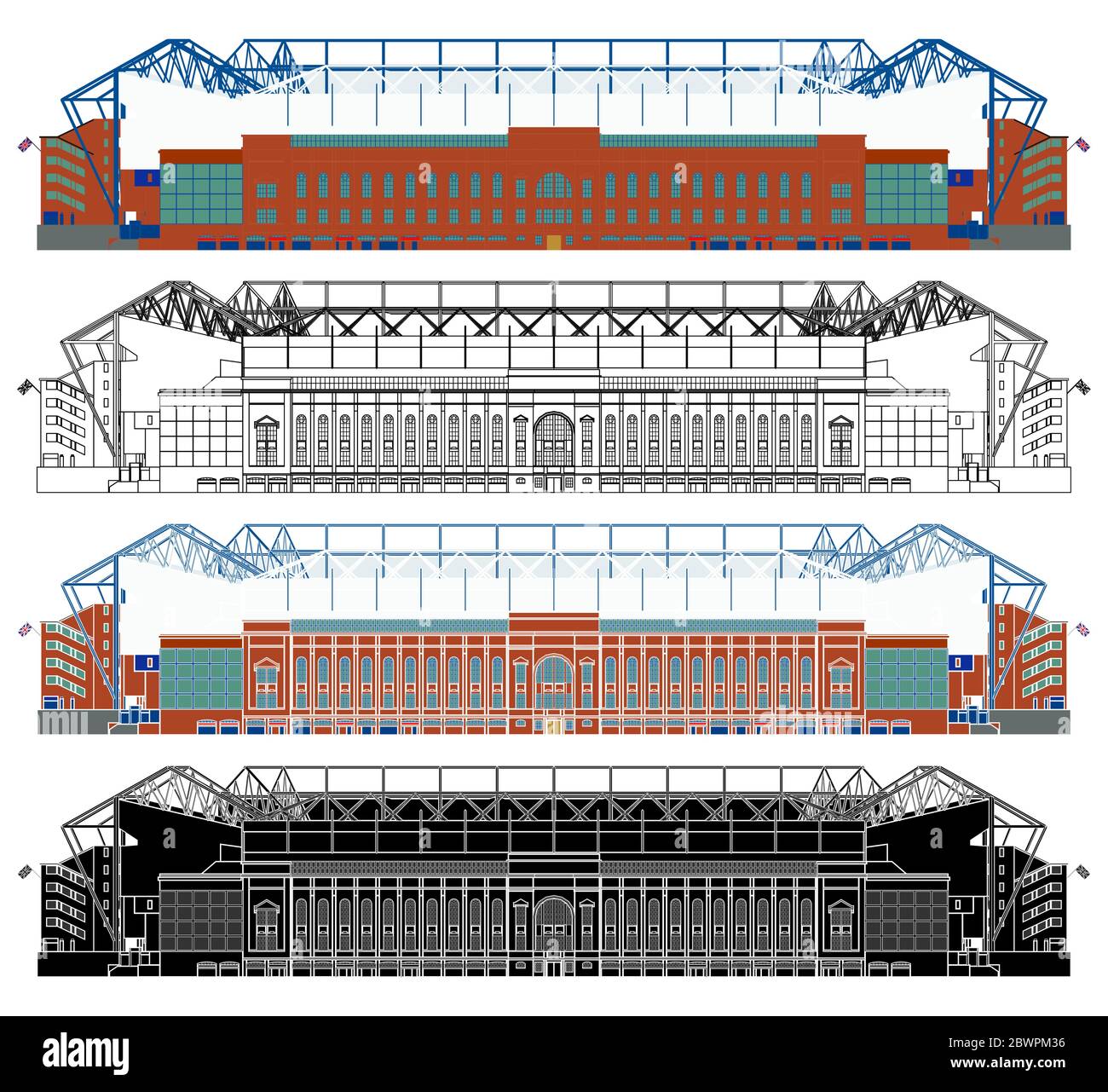 Ibrox Stadion vor Ansicht Stock Vektor