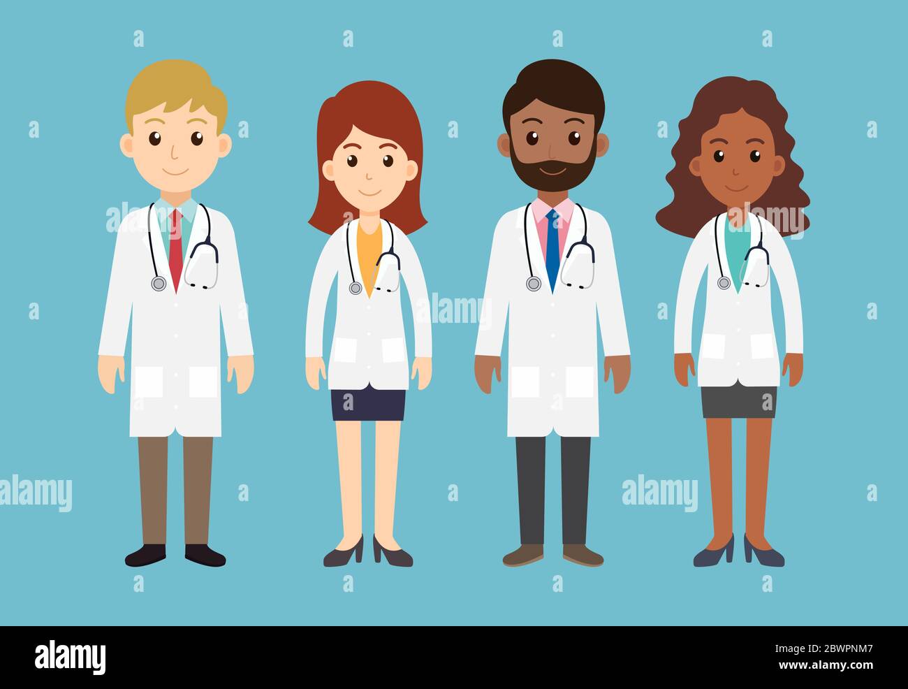 Gruppe von Männern und Frauen Ärzte Charaktere Team auf weißem Hintergrund - Vektor-Illustration Stock Vektor