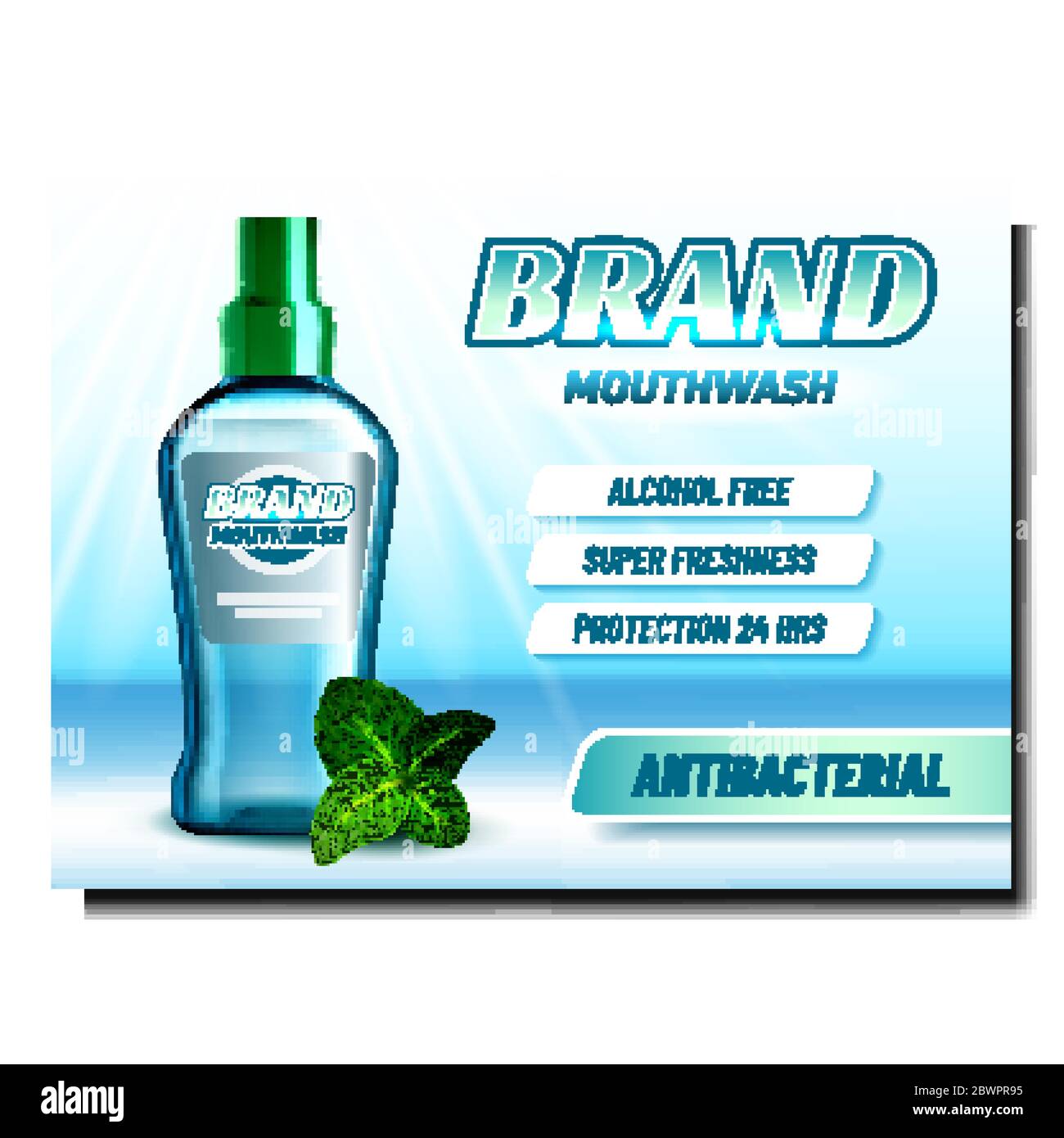 Mundwasser Mit Minze Werbung Poster Vektor Stock-Vektorgrafik - Alamy