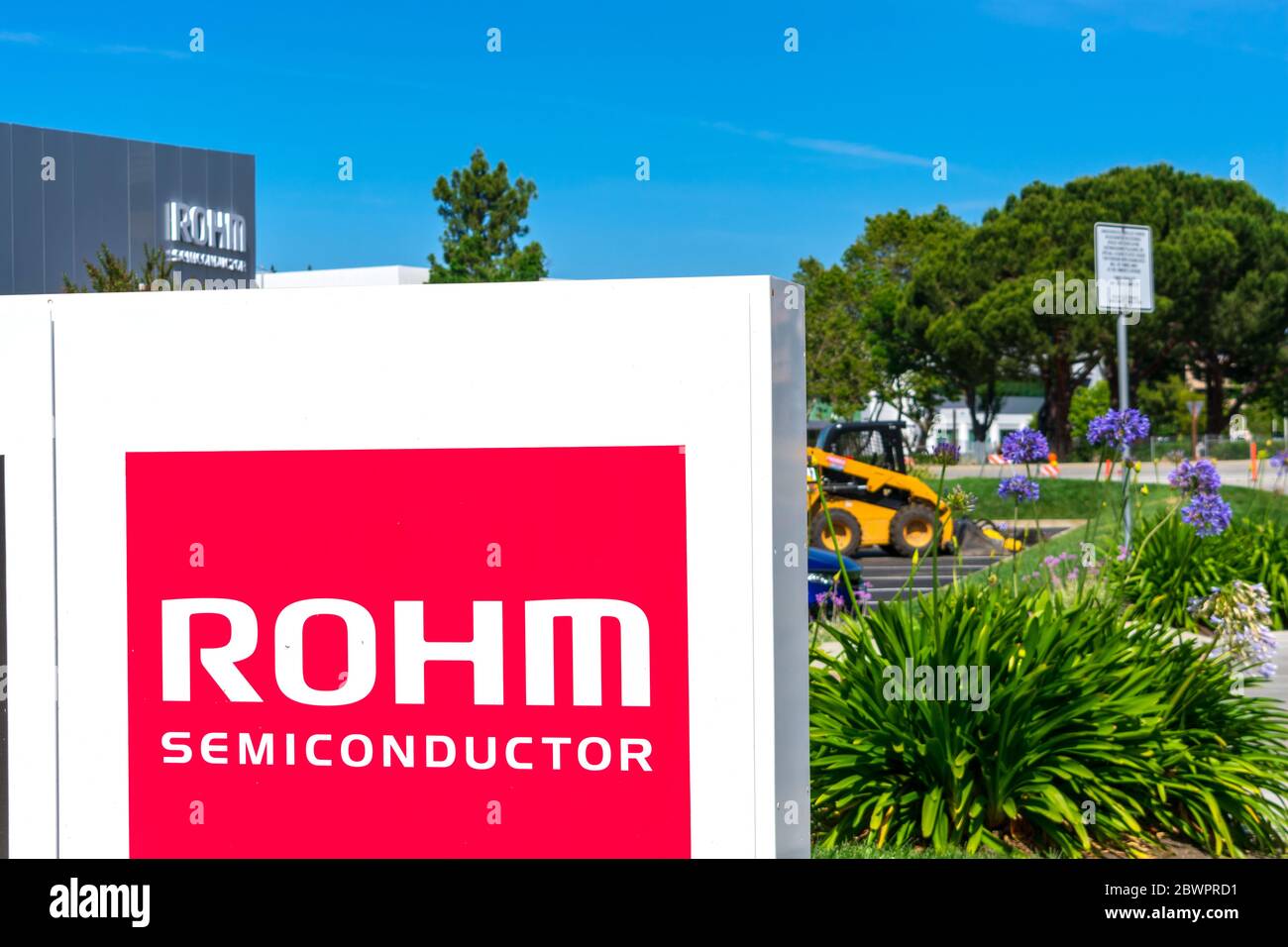 ROHM Semiconductor Schild am Silicon Valley Hauptsitz. ROHM Semiconductor ist ein japanischer Hersteller von Elektronikteilen mit Sitz in Kyoto - Santa Clara, C Stockfoto