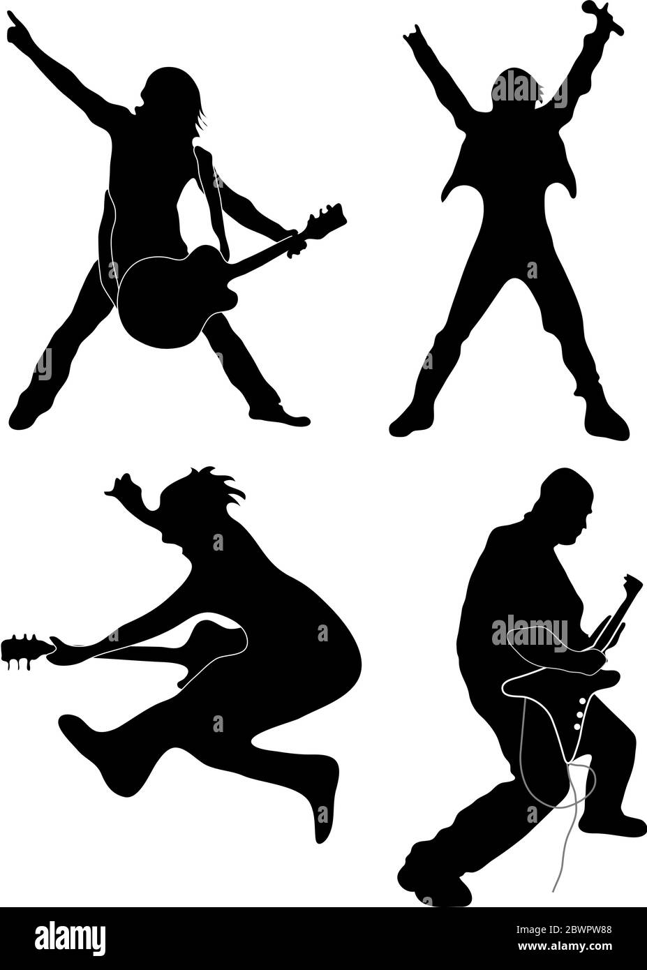 Rock Star Silhouetten (Sänger, Gitarristen) Stock Vektor