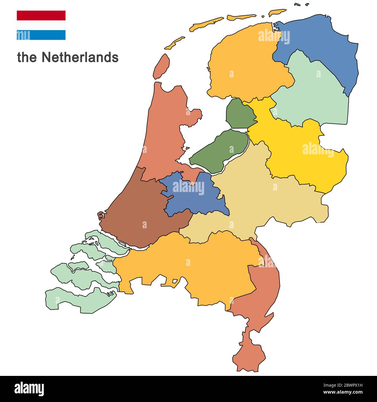 Farbige Silhouetten der niederlande und der Regionen Stock Vektor