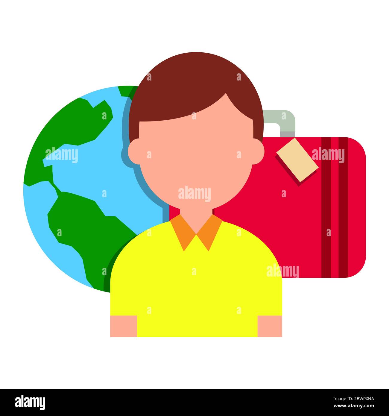 Mann mit Planet Erde und Koffer Stockfoto