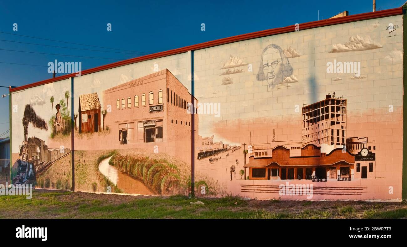 Die frühen Tage, Wandgemälde von Jermain Steed, Mural Art Walk in Harlingen, Rio Grande Valley, Texas, USA Stockfoto