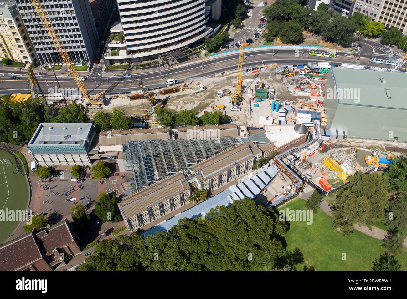 Melbourne Australien 4. Februar 2020: Luftaufnahme des laufenden Baus des Metro Tunnel Projekts in Melbourne Australien Stockfoto