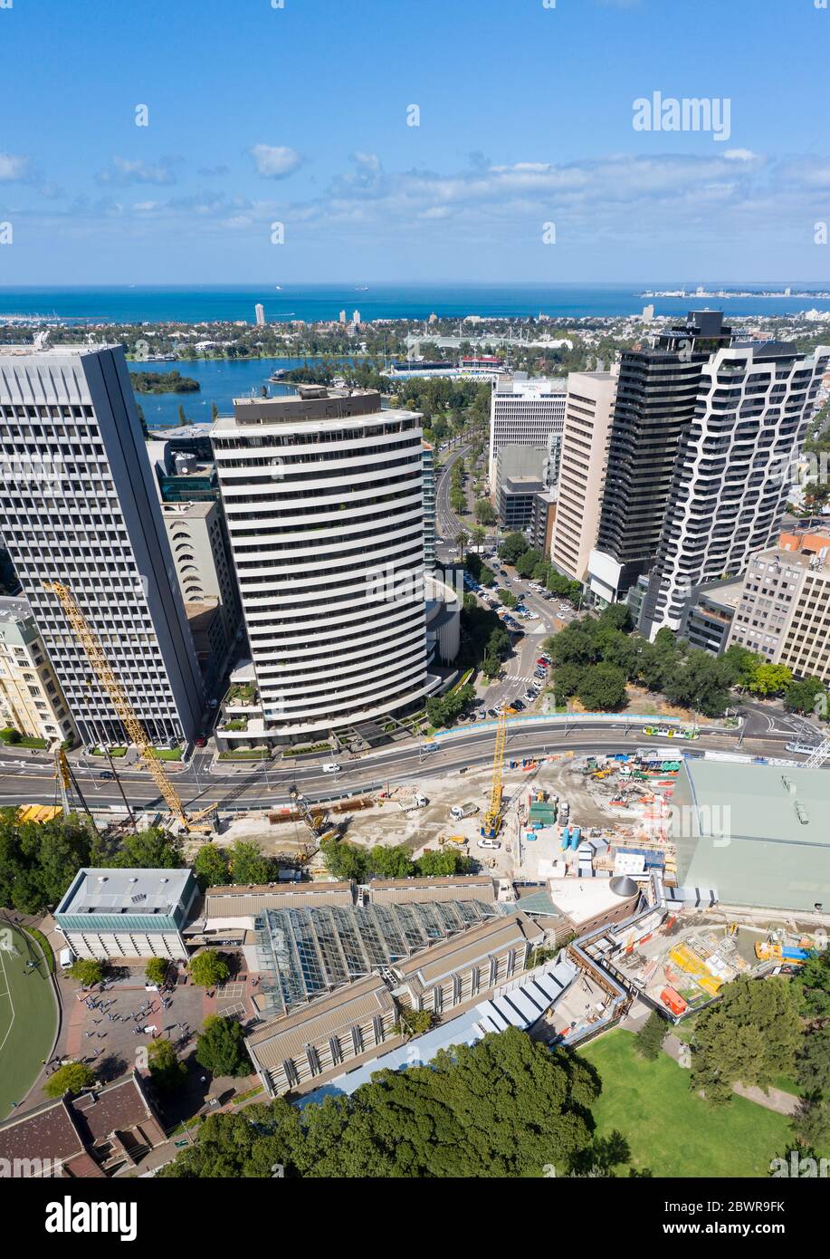 Melbourne Australien 4. Februar 2020: Luftaufnahme des laufenden Baus des Metro Tunnel Projekts in Melbourne Australien Stockfoto