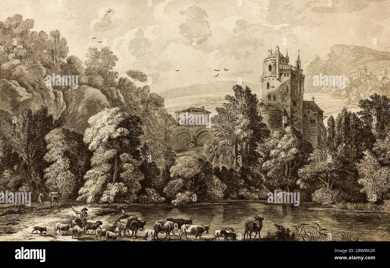 Autor: Jacob Cornelis Ploos van Amstel. Landschaft mit Vieh - Jacob Cornelis Ploos van Amstel (Niederländisch, 1726-1798) nach Jan Van der Meer (Niederländisch, Stockfoto