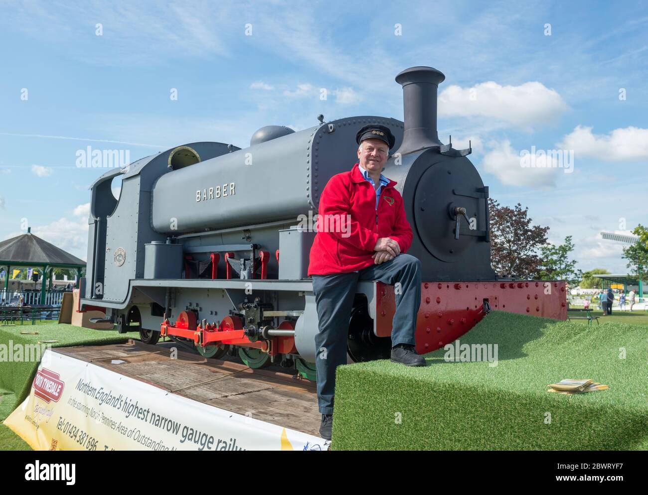Barber, eine Sattelzuglokomotive der South Tynedale Railway, die auf der Great Yorkshire Show ausgestellt ist Stockfoto