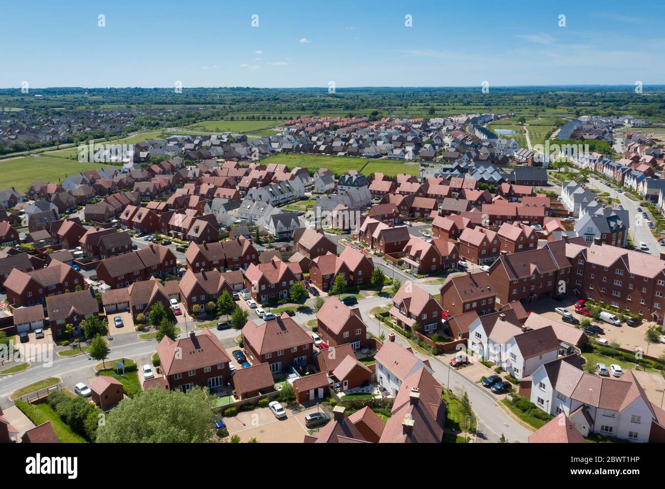 Luftaufnahme des neuen Tadpole Garden Village in Nord Swindon, England Stockfoto