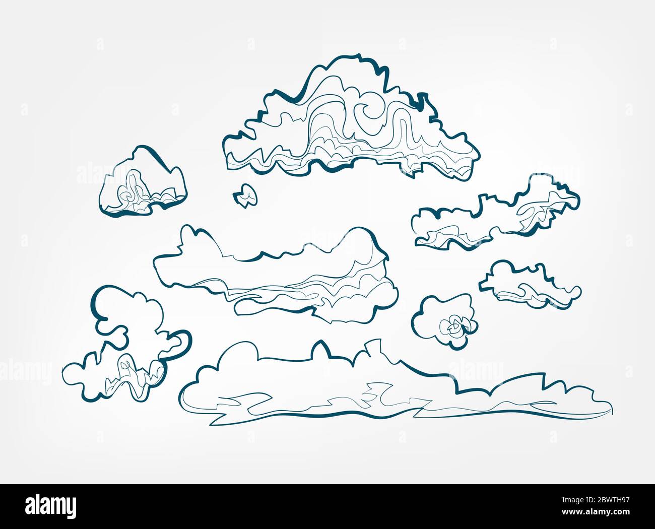 Sky Clouds ein Linienvektor gesetzt Stock Vektor