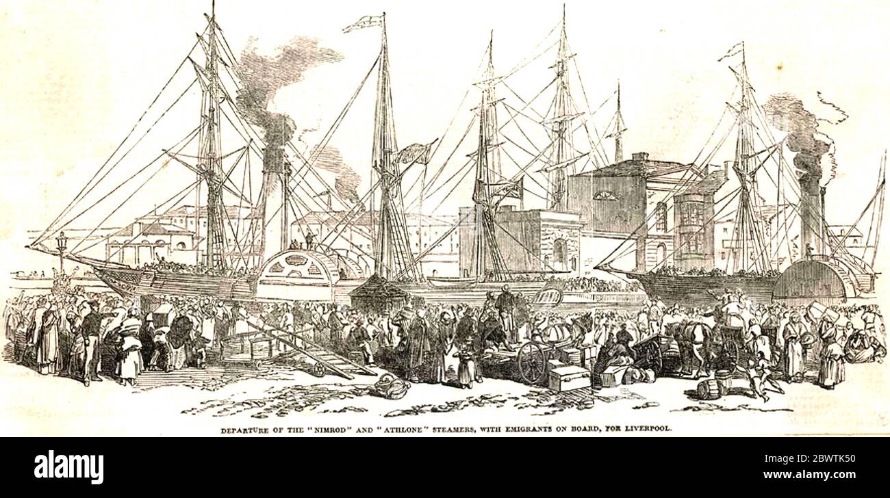 IRISCHE EMIGRANTEN NACH AMERIKA bestiessen die Passagierdampfer Nimrod und Athlone in Cork um 1850 auf ihrem Weg nach Liverpool für die transatlantische Verbindung. Stockfoto