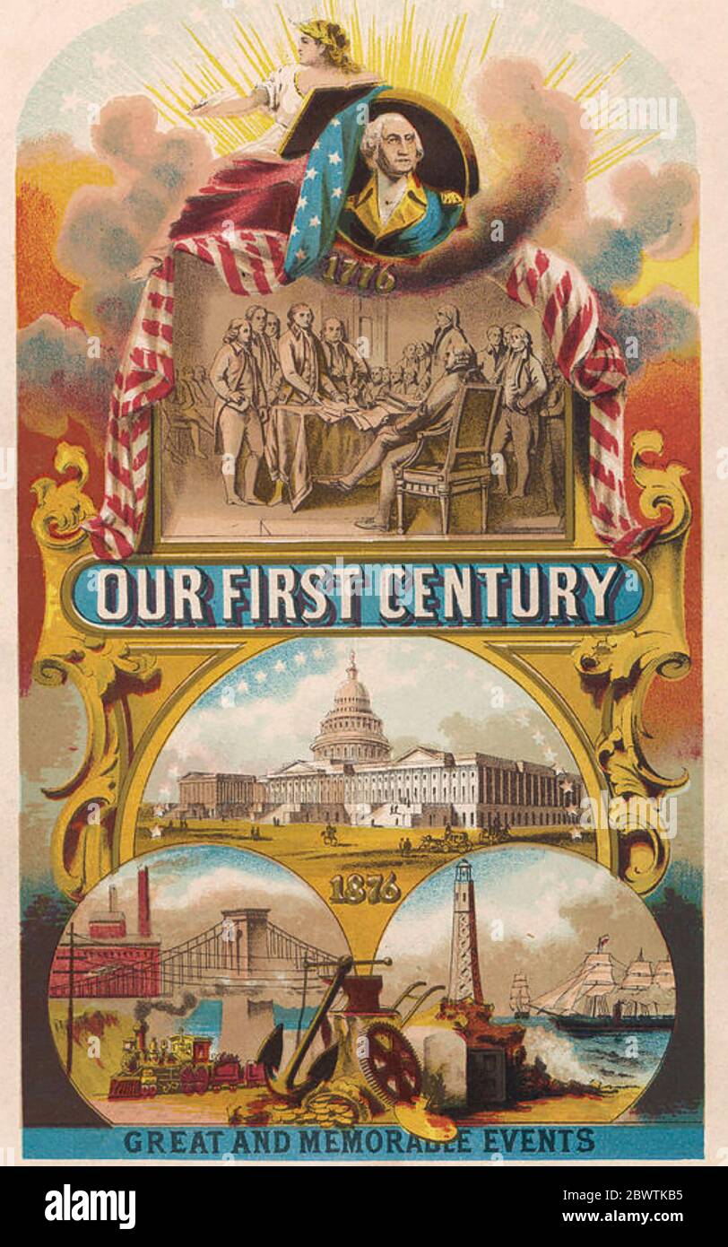 UNSERE ERSTE JAHRHUNDERT-Titelillustration aus einem amerikanischen Buch aus dem Jahr 1879, das den 100. Jahrestag der USA 1876 feiert Stockfoto