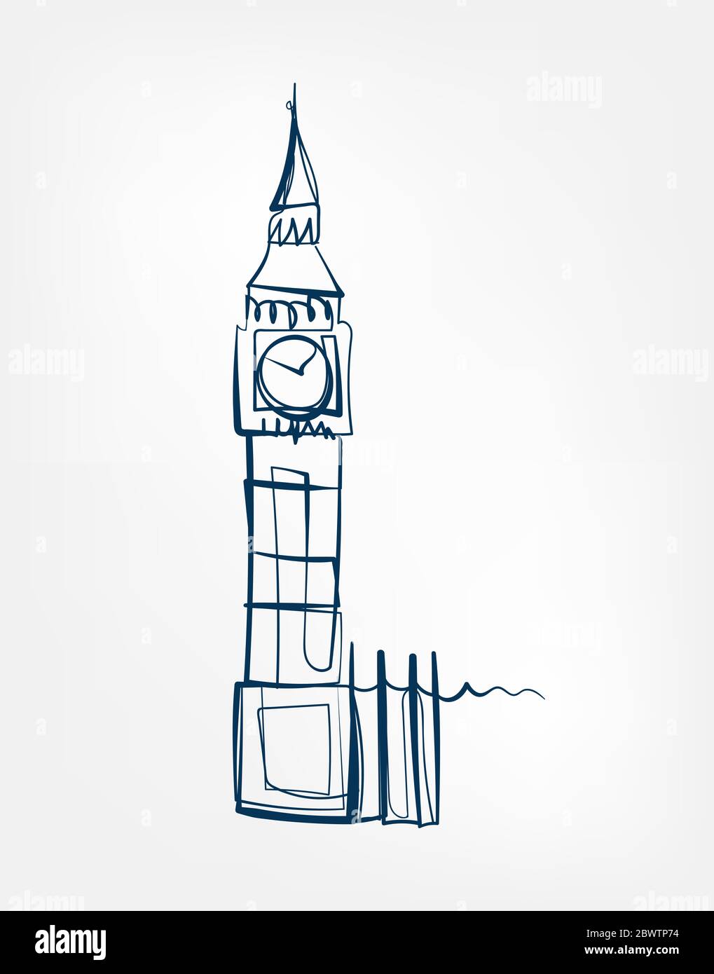 Big Ben London Anblick Vektor Kunst Linie isoliert Doodle Stock Vektor