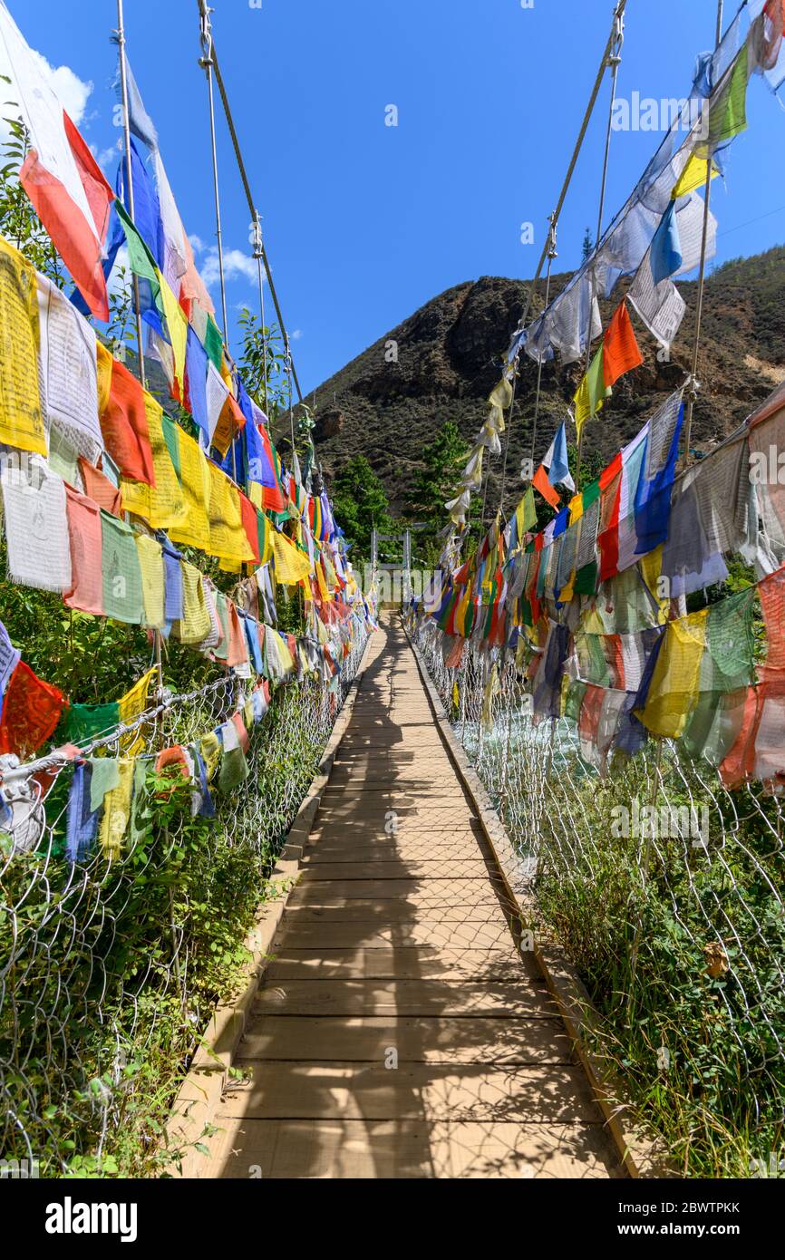 Tamchog Lhakhang Bridge, Paro, Bhutan Stockfoto