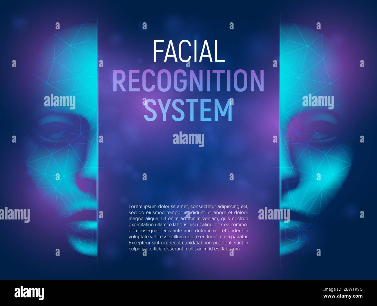 Gesichtserkennungssystem Konzept mit 3D realistische Mensch oder Cyber Gesicht bestehend aus niedrigen Polygonen und Linien. Vektordarstellung der biometrischen Identifikation Stock Vektor