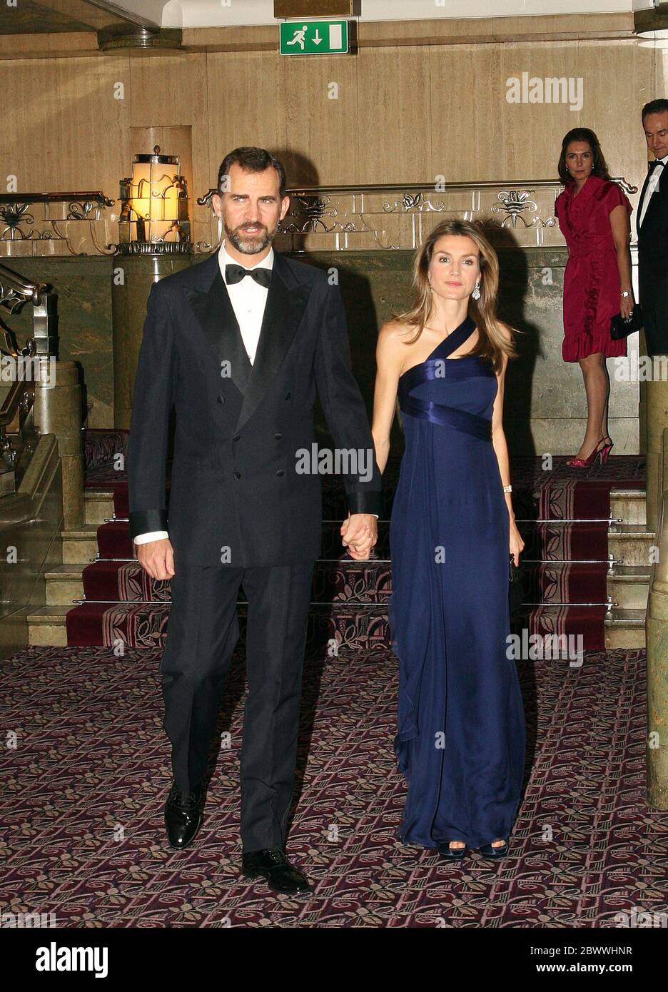 Kronprinz felipe von Spanien und Prinzessin Letizia im Hotel Sheraton spielt den Master of Ceremonies bei Auszeichnungen, die die Exzellenz im britischen und internationalen Journalismus feiern. Stockfoto