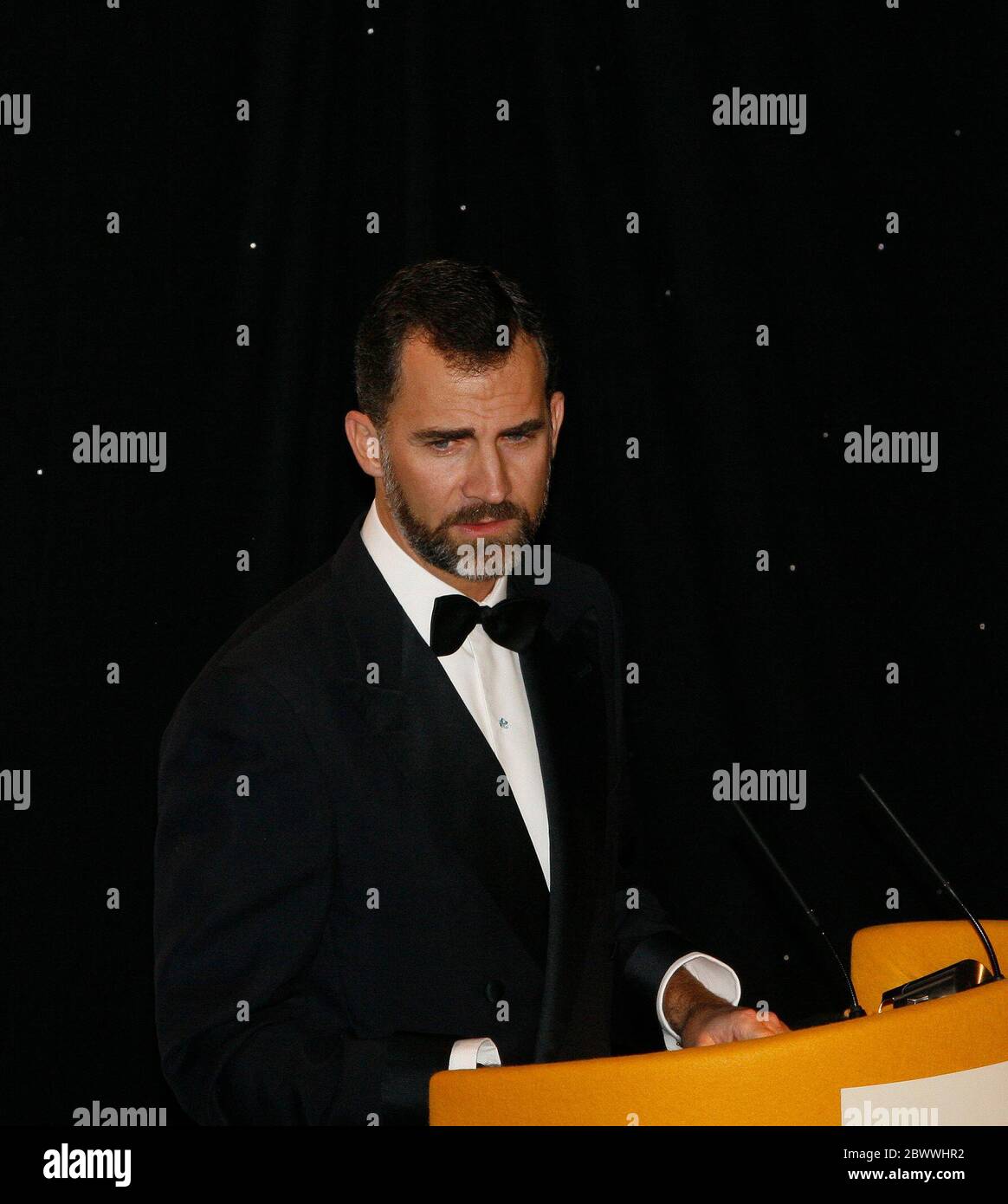 Kronprinz felipe von Spanien und Prinzessin Letizia im Hotel Sheraton spielt den Master of Ceremonies bei Auszeichnungen, die die Exzellenz im britischen und internationalen Journalismus feiern. Stockfoto