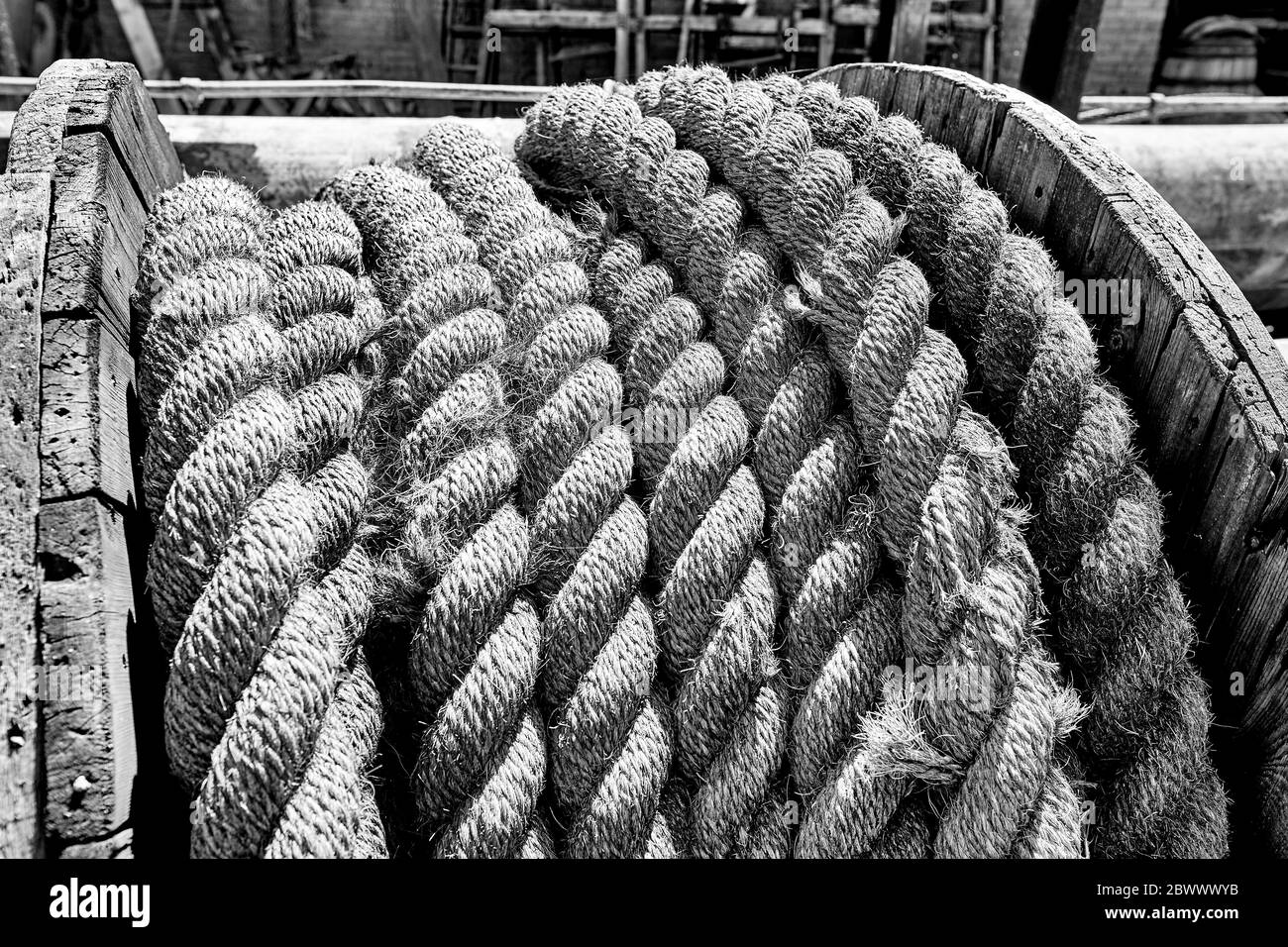 Schiffe Seile und Ketten auf einem Boot in Bristol, England Stockfoto