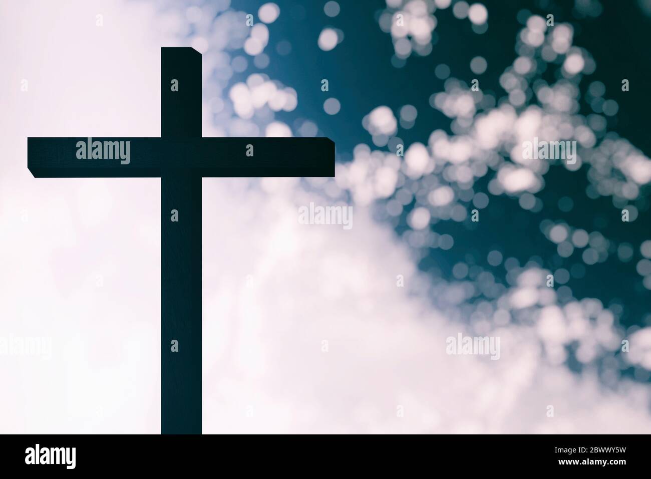 Abstract of Christ Cross Beleuchtung mit Bokeh Hintergrund, geeignet für Christian Religion Konzept. Stockfoto