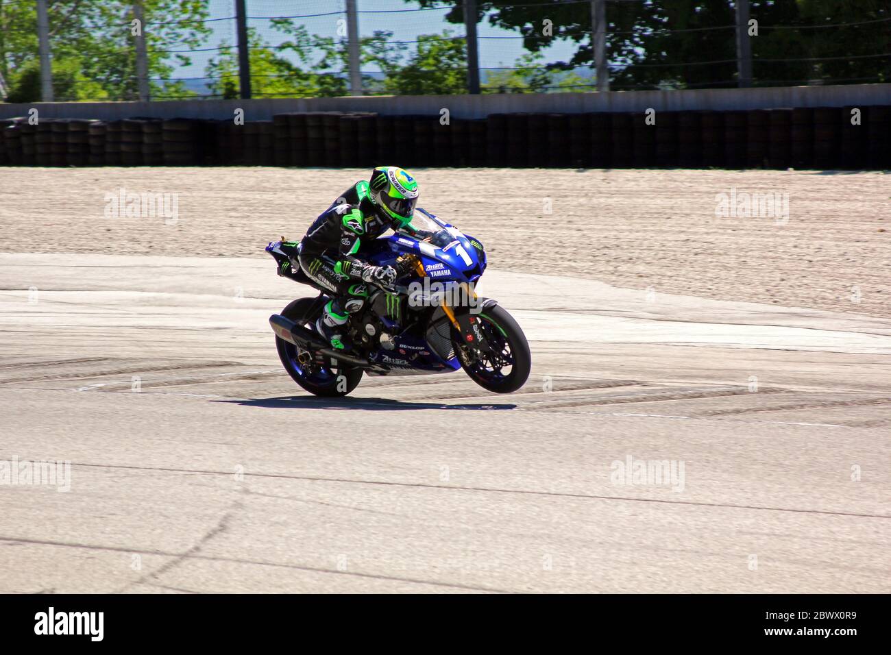 Elkhart Lake Wisconsin, Mai 2020: Motoamerica Superbikes Race. Cameron Beaubier ist ein amerikanischer Motorrad-Rennfahrer. Er fährt eine Yamaha YZF-R1 in der MotoA Stockfoto
