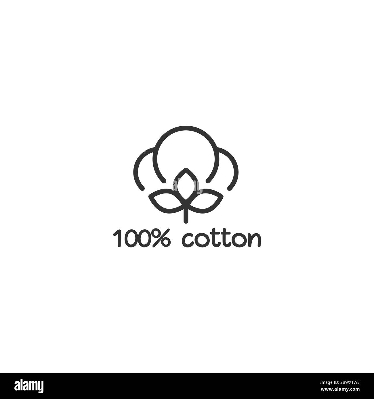 Symbol für Baumwollsamen. 100 Baumwolle -lineares Etikett. Naturfaser Zeichen. Organic Stoff Symbol. Vektorgrafik. Stock Vektor