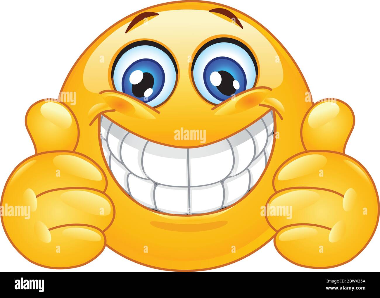Emoticon mit einem großen, verzackten Lächeln, das die Daumen nach oben zeigt Stock Vektor