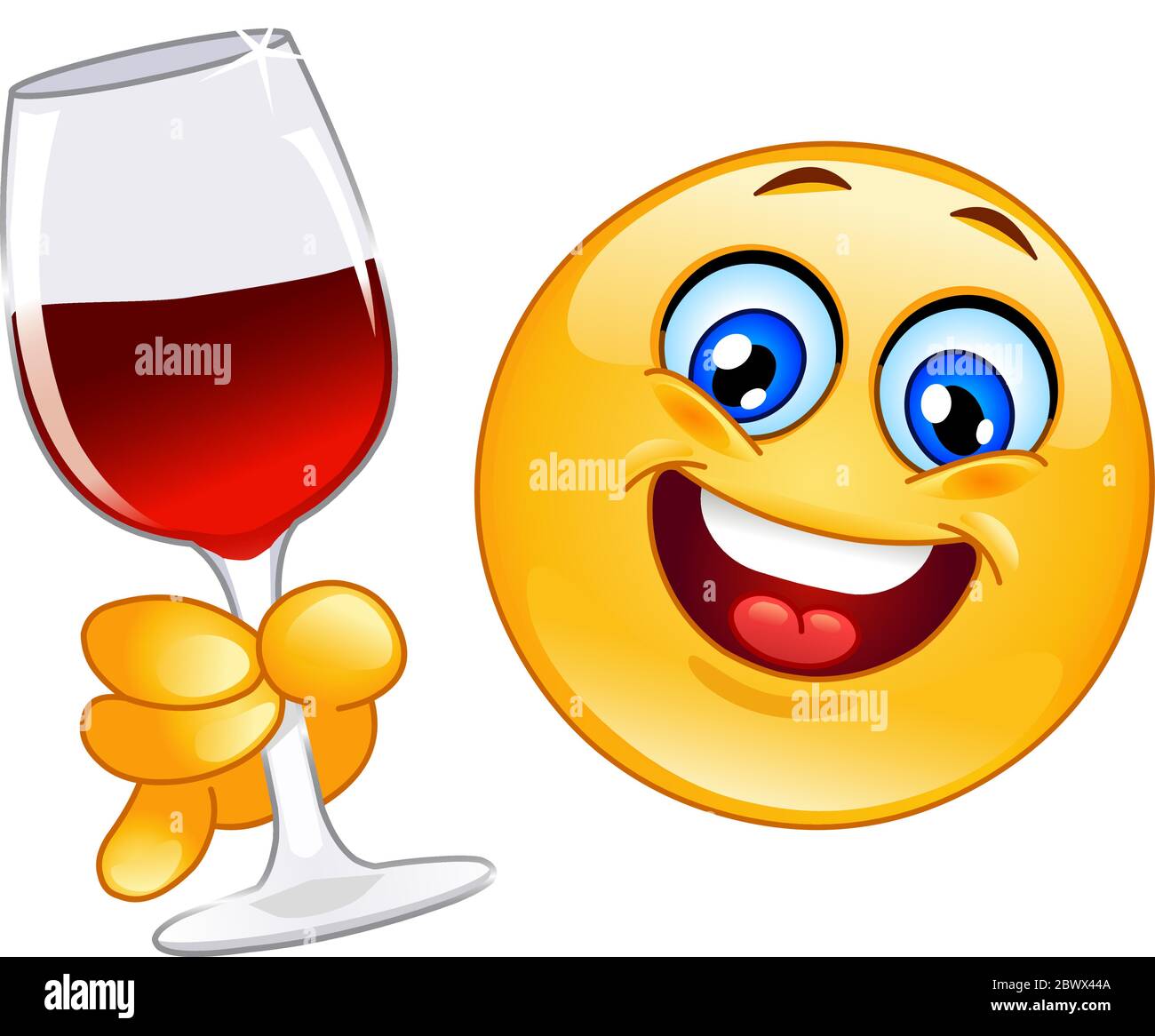 Cheers Emoji Emoticon hält ein Glas Rotwein Stock Vektor
