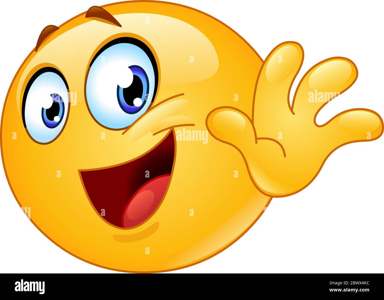 Glücklich Emoji Emoticon winken auf Wiedersehen. Sagen, ich muss gehen oder dich sehen Stock Vektor