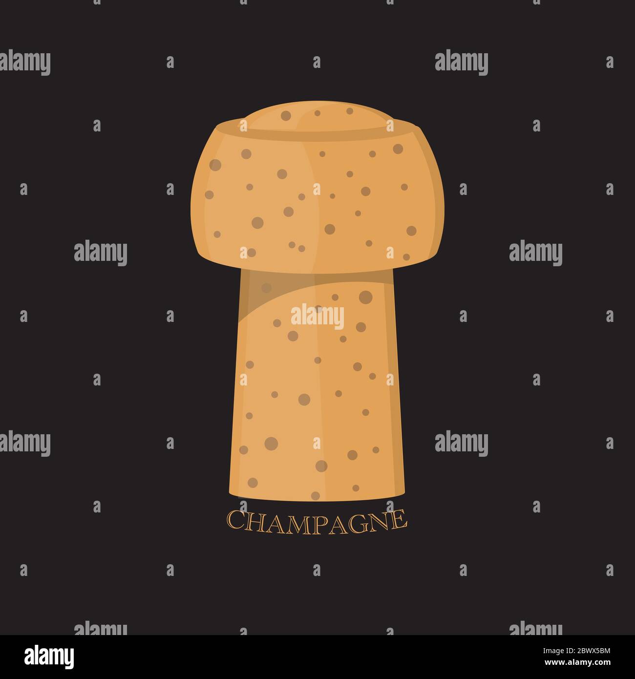 Champagnerkorken isoliert auf schwarzem Hintergrund, mit dem Wort CHAMPAGNER. EPS10-Vektorformat Stock Vektor