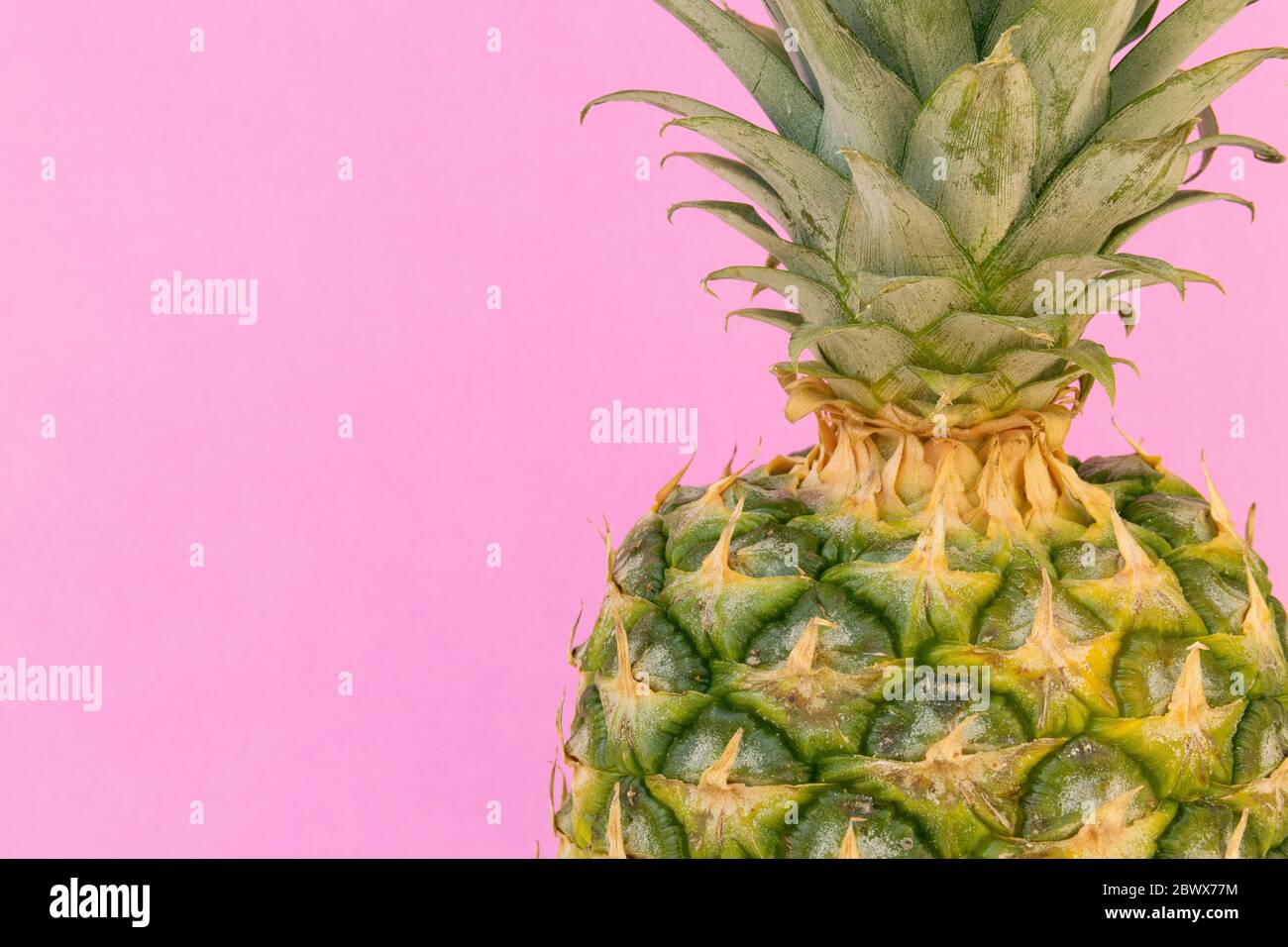 Nahaufnahme der ganzen Ananas auf rosa Hintergrund Stockfoto